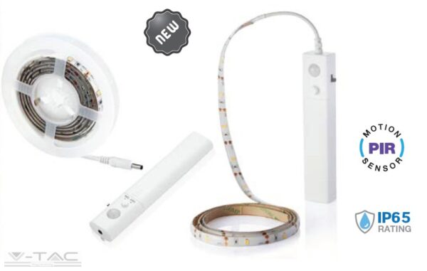 Strip LED 1mt 2,4w Luce 4000k a batterie con Sensore Movimento
